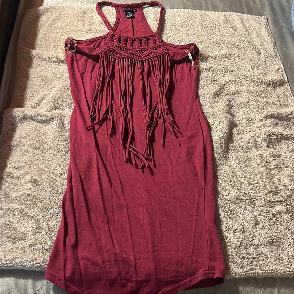 Elegant Burgundy High Low Dress with Fringe